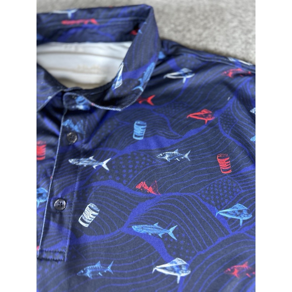 Huk Polo Shirt Mens Large Blue Short Sleeve Fishing Performance